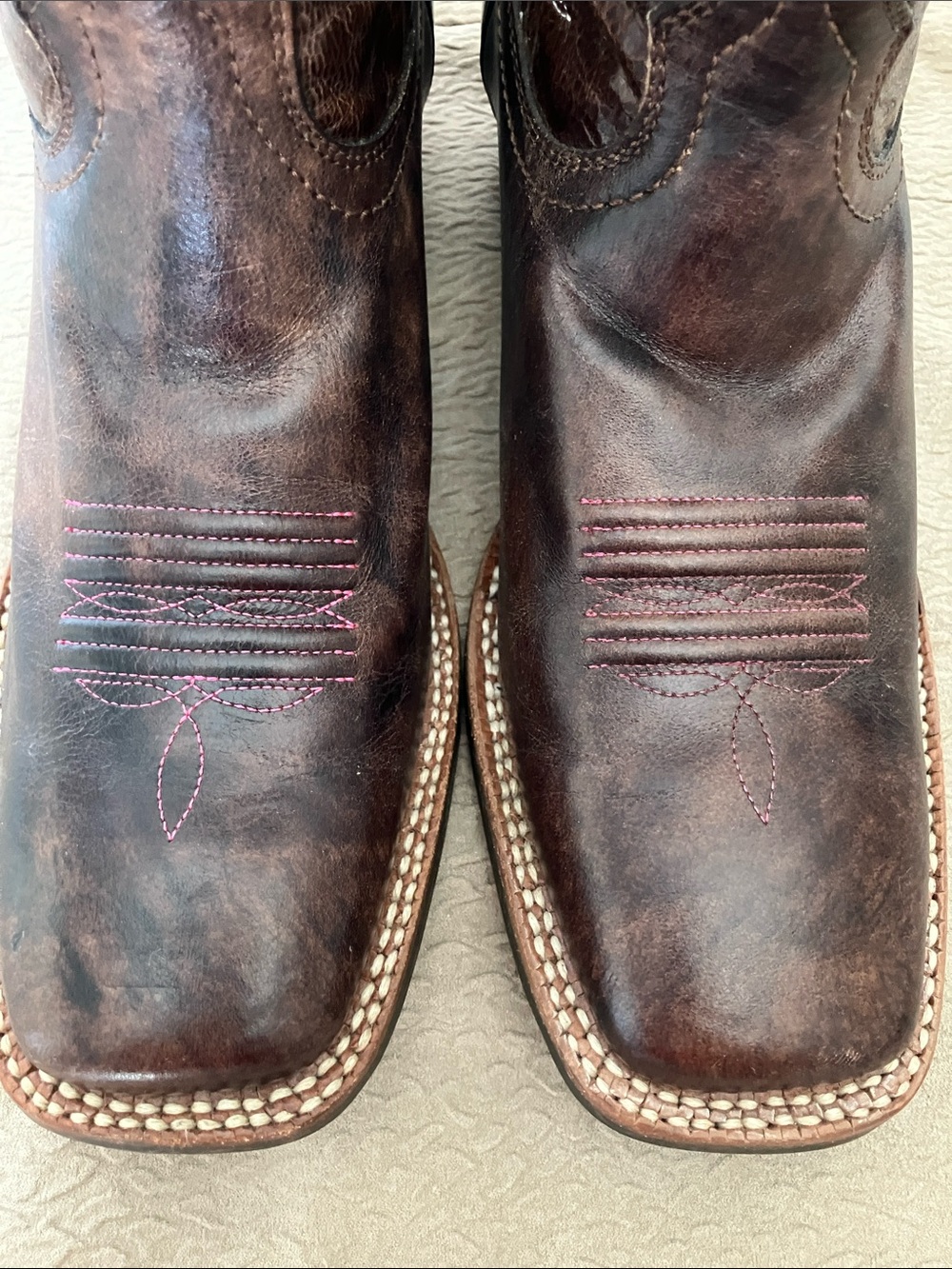 Ariat Crossfire Brown Pink Leather Square Toe Western Cowboy Boots Women's 10B - Picture 6 of 14